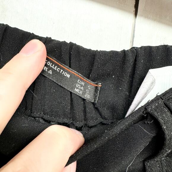 Zara Pants Women Size Small Linen Wide Leg Black High Waisted Trousers Tied - Picture 3 of 4